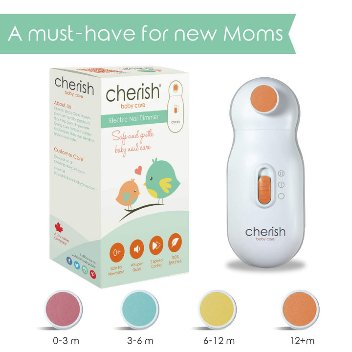 Replacement Filing Pads for Cherish Baby Care Electric Baby Nail Trimmer - Includes 4 Filing Discs for Newborn to Toddler