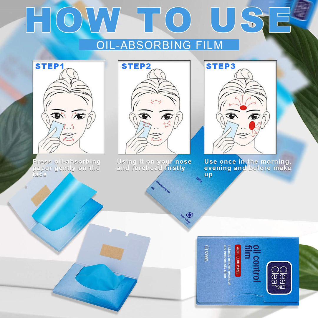Oil Control Film Replacment for Clean &amp; Clear Oil-Absorbing Sheets,2 Pack(total 120sheets)Oil Blotting Sheets For Face,9%Larger Makeup Friendly High-performance Handy Face Blotting Paper for Oily Skin