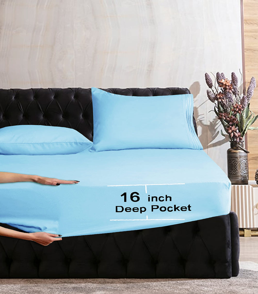 Luxurious Wrinkle Resistant 1500 Thread Count Egyptian Quality 1-Piece Fitted Sheet All Around Elastic -Deep Pocket- Ultra Soft Bottom Fitted Sheet, California King, Aqua Blue