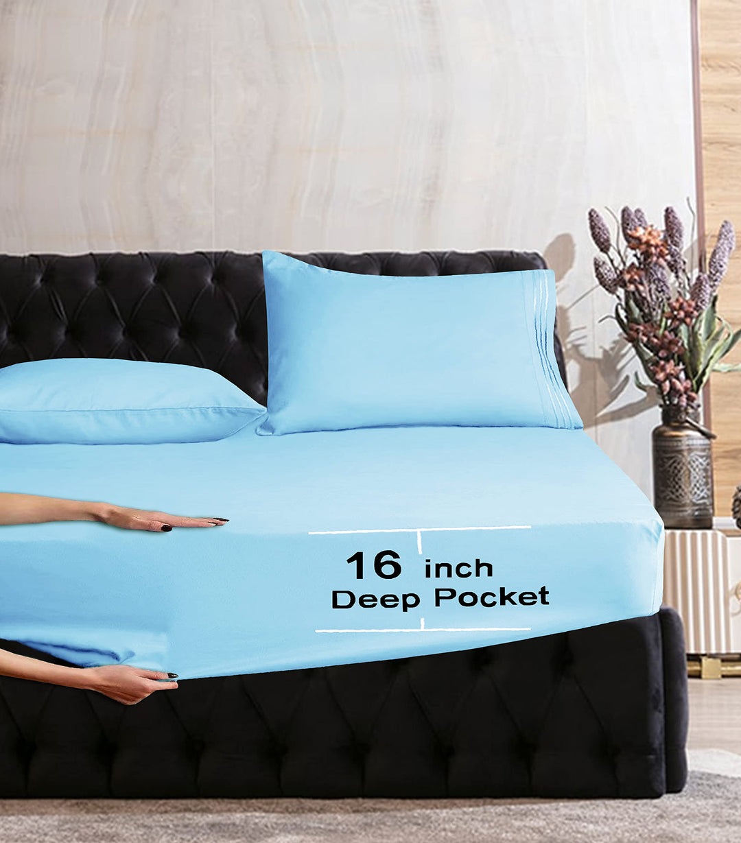 Luxurious Wrinkle Resistant 1500 Thread Count Egyptian Quality 1-Piece Fitted Sheet All Around Elastic -Deep Pocket- Ultra Soft Bottom Fitted Sheet, California King, Aqua Blue