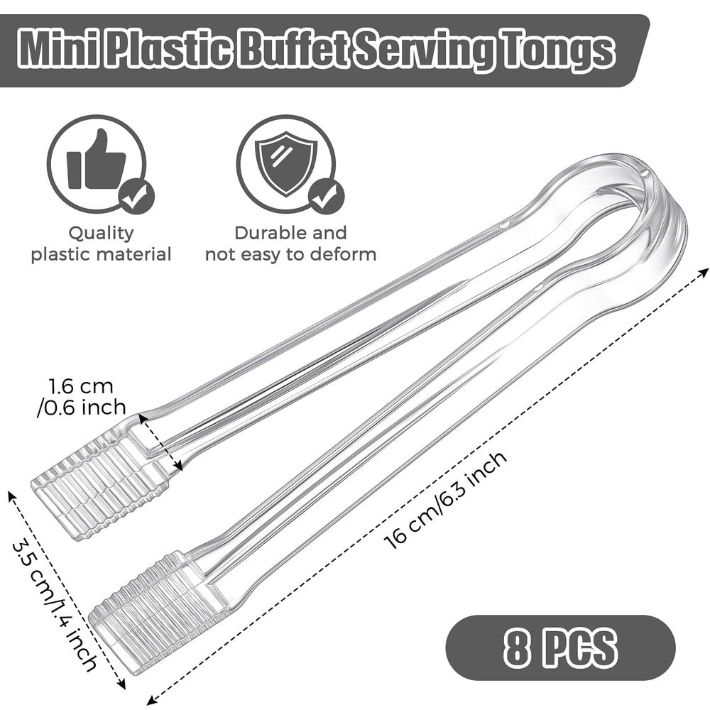 8 Pieces Plastic Tongs for Serving Food Clear Kitchen Tongs Mini Serving Utensil Tongs 6.3 Inch Small Tongs for Food Ice Salad Buffet Weddings Barbecue Party