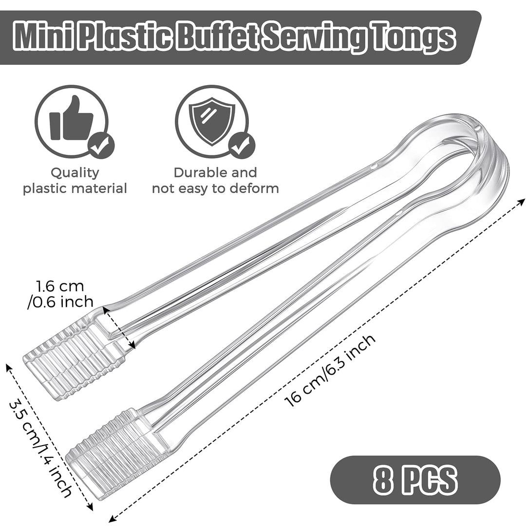 8 Pieces Plastic Tongs for Serving Food Clear Kitchen Tongs Mini Serving Utensil Tongs 6.3 Inch Small Tongs for Food Ice Salad Buffet Weddings Barbecue Party
