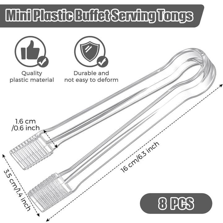 8 Pieces Plastic Tongs for Serving Food Clear Kitchen Tongs Mini Serving Utensil Tongs 6.3 Inch Small Tongs for Food Ice Salad Buffet Weddings Barbecue Party