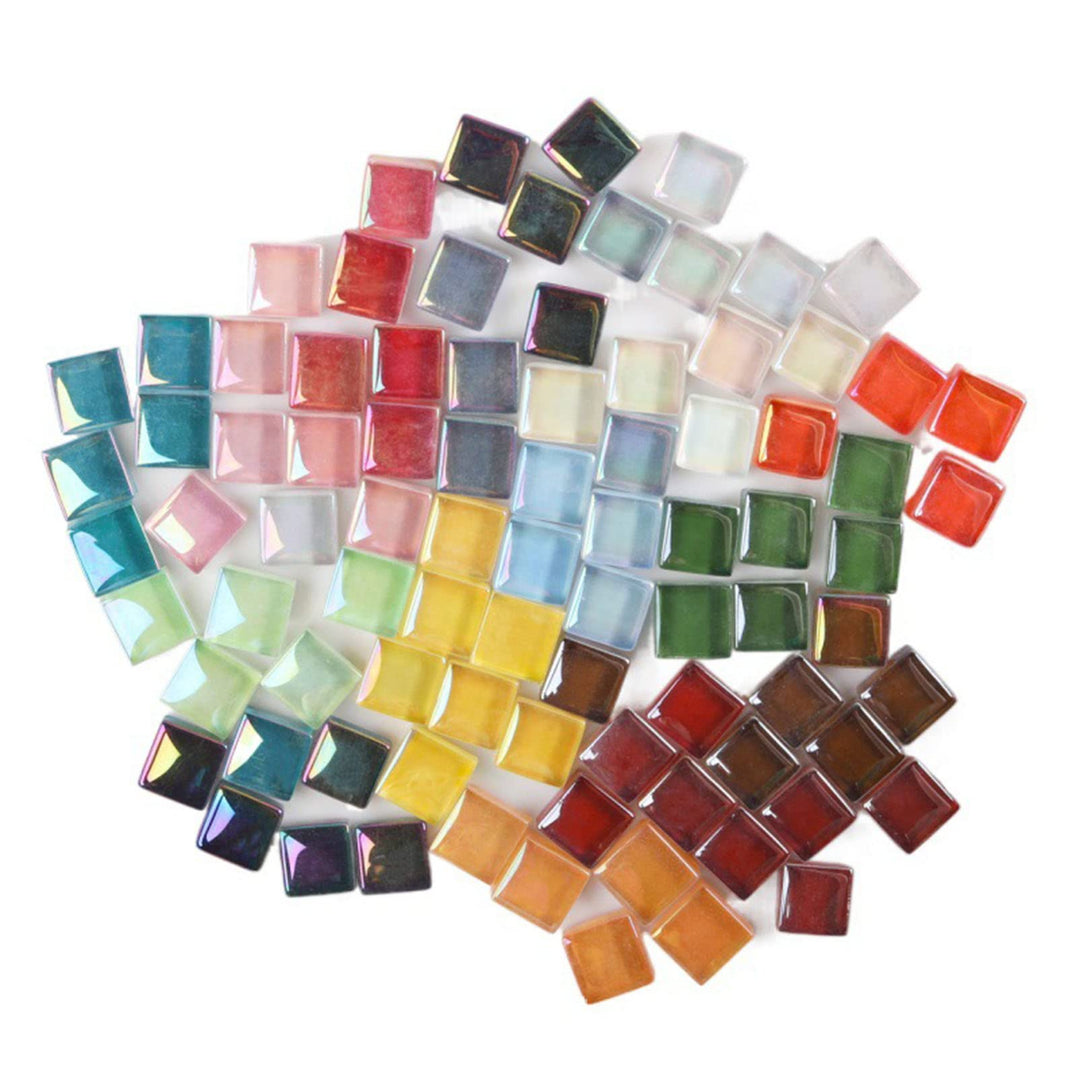 Mosaic Tiles - Crystal Glass Square Bulk Mosaic Tile Assortment - 1x1 cm Mixed Colors Glass Tile - 100pcs/100g Craft and Backsplash Tile (Iridescent Green)