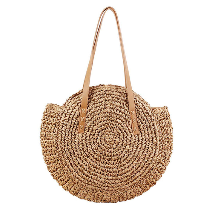 Round Straw Bag Handwoven Natural Summer Beach Shoulder Bag Rattan Crossbody Purse for Women (brown) One Size