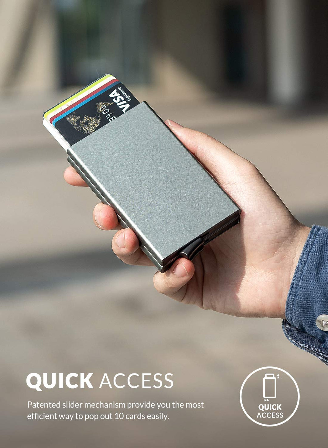 Pop Up Wallet, Slim Minimalist Credit Card Holder RFID Blocking Mini Metal Case for Men(space grey)