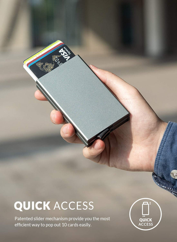Pop Up Wallet, Slim Minimalist Credit Card Holder RFID Blocking Mini Metal Case for Men(space grey)
