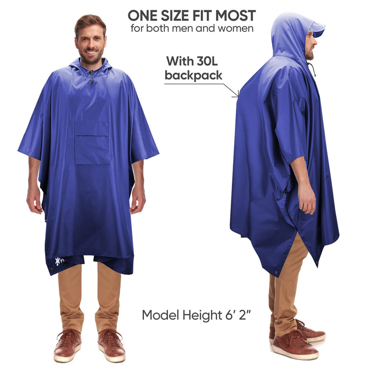 PTEROMY Hooded Rain Poncho for Adult with Pocket, Water