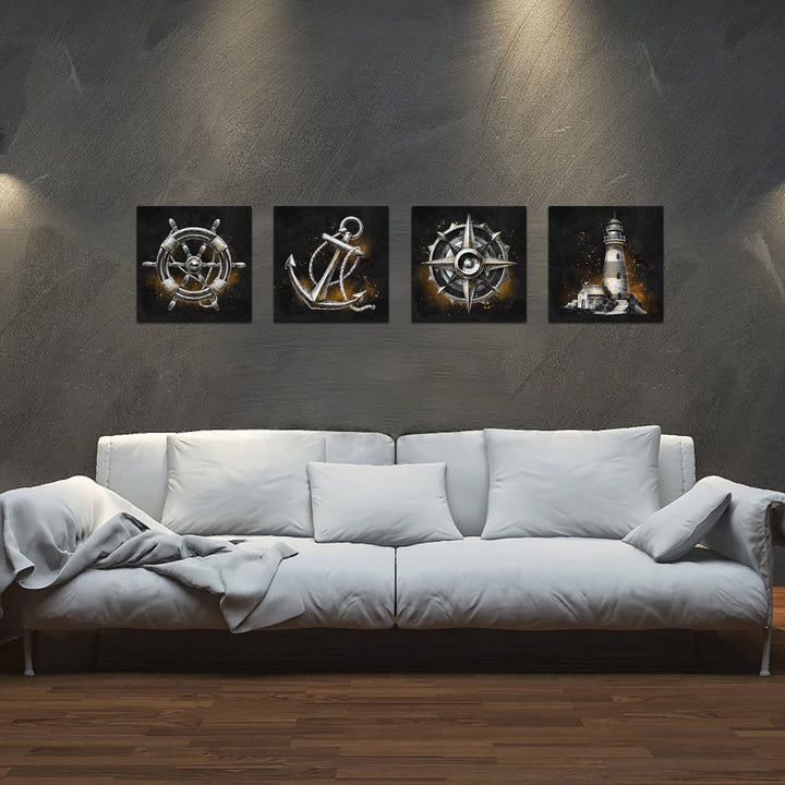 LevvArts Nautical Wall Art Canvas Lighthouse Anchor Com