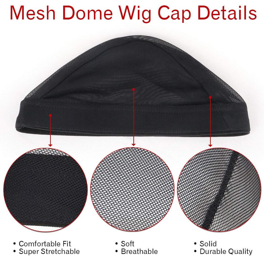 5 Pack Black Dome Cornrow Wig Caps Elastic Nylon Breathable Black Mesh net for Black women and Men