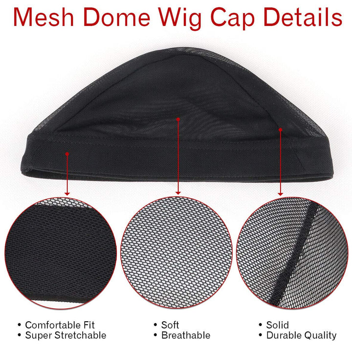 5 Pack Black Dome Cornrow Wig Caps Elastic Nylon Breathable Black Mesh net for Black women and Men