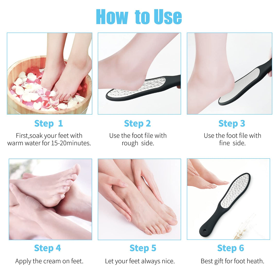 Foot File for Dead Skin, Double Sided Foot Rasp Callus Remover for Wet and Dry Feet, Professional Foot Care Pedicure Tool with Stainless Steel File to Remove Hard Skin.