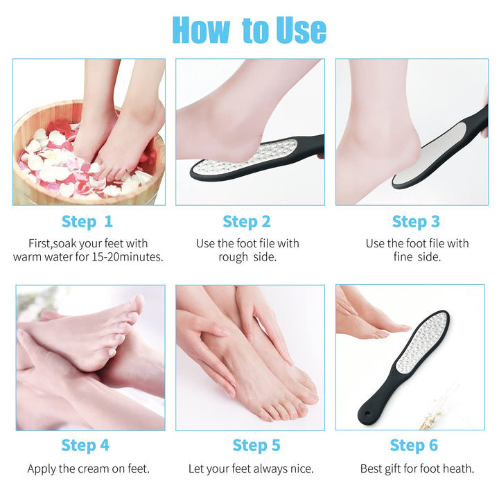 Foot File for Dead Skin, Double Sided Foot Rasp Callus Remover for Wet and Dry Feet, Professional Foot Care Pedicure Tool with Stainless Steel File to Remove Hard Skin.