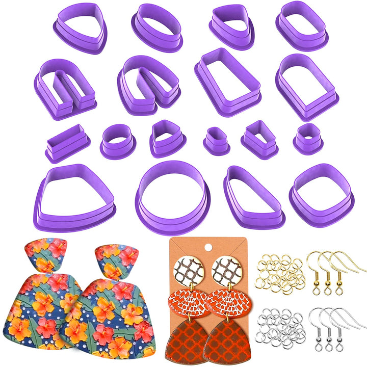 Polymer Clay Cutters, 118Pcs Clay Earring Cutters Kit, 18 Shapes Plastic Clay Cutters for Polymer Clay Jewelry Making with Earring Cards, Earring Hooks, Jump Rings