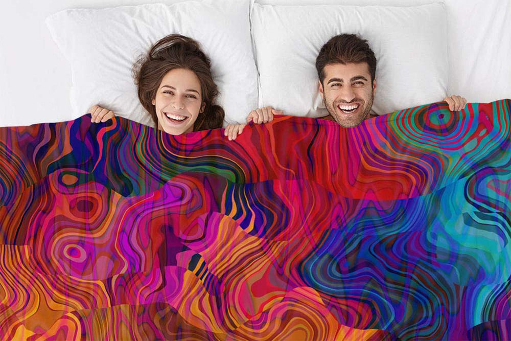 Mugod Colorful Chaotic Waves Throw Blanket Purple Fuchs
