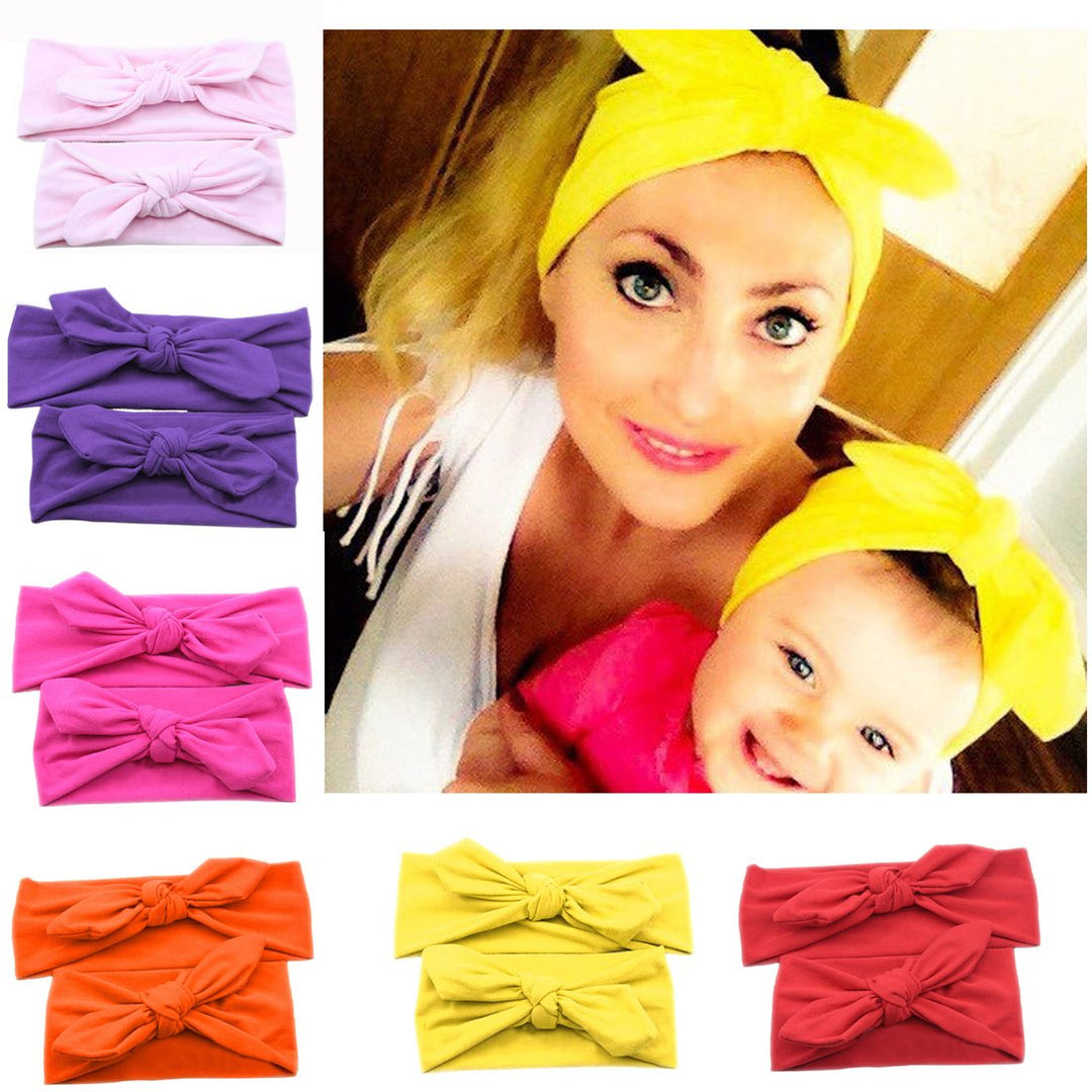 Mommy and Me Matching Rabbit Ears Headbands Photo Prop Gift for Mom and Kids Elastic Cloth Bowknot Hairband Accessories