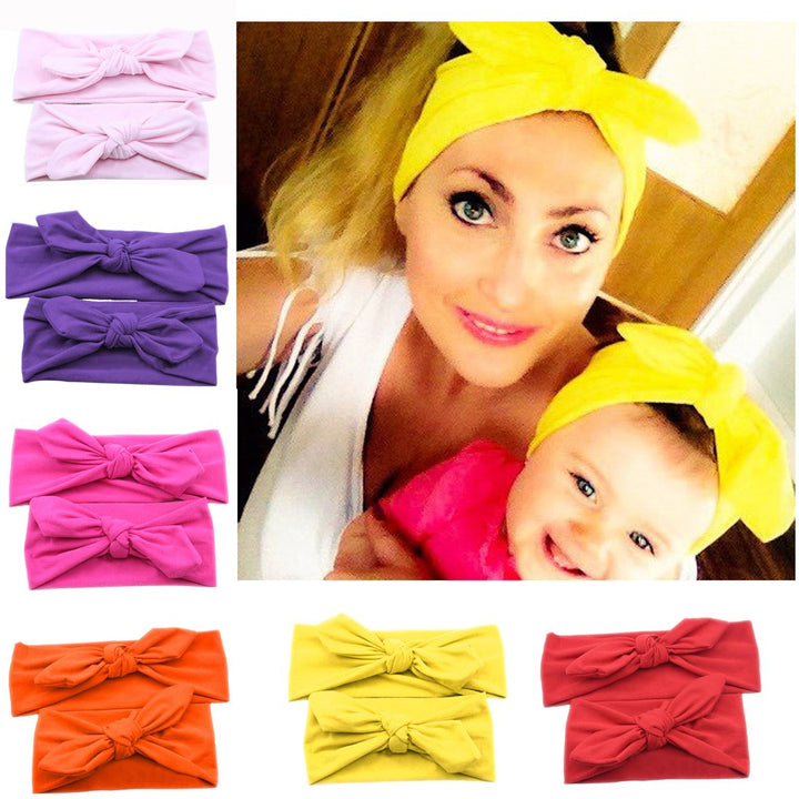 Mommy and Me Matching Rabbit Ears Headbands Photo Prop Gift for Mom and Kids Elastic Cloth Bowknot Hairband Accessories