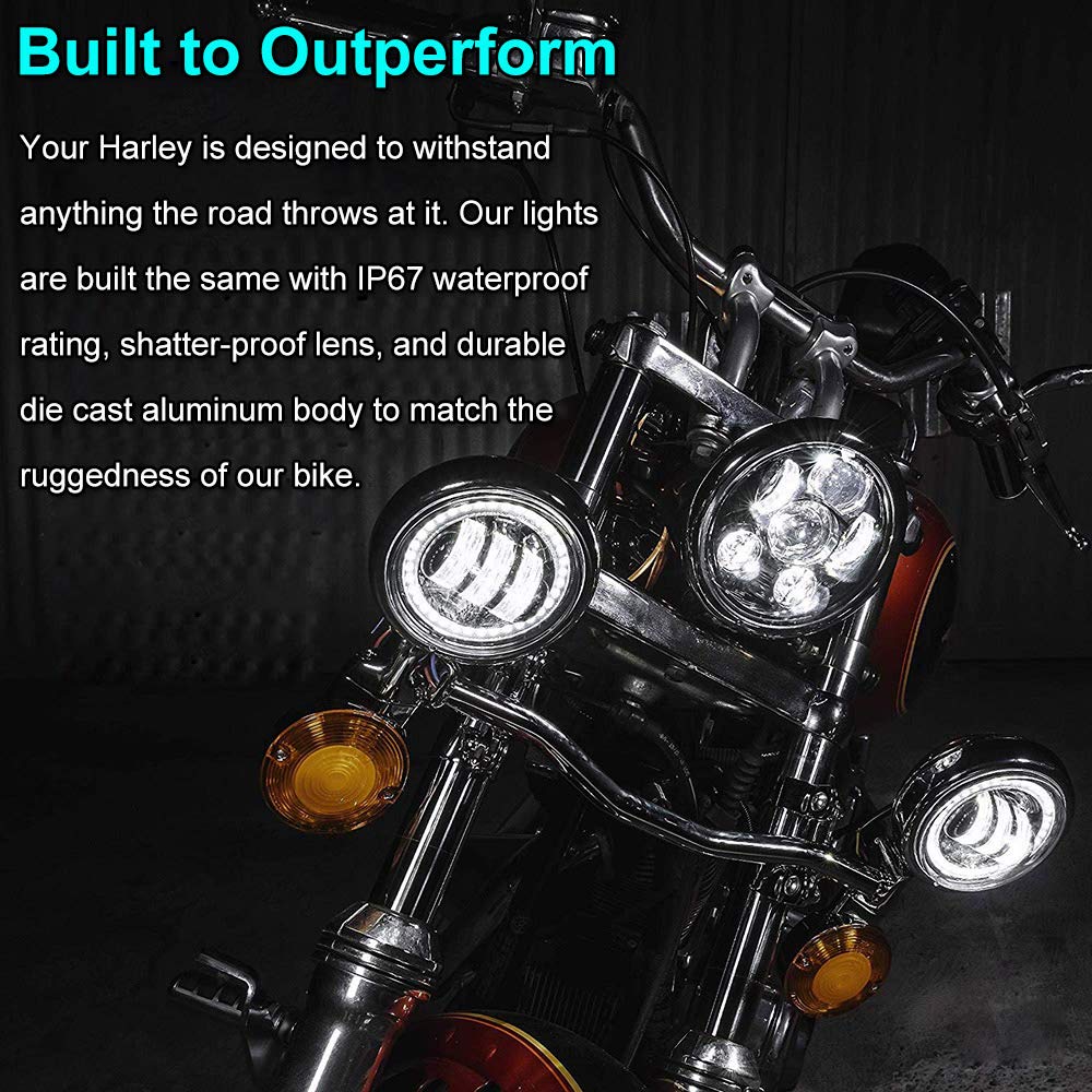 Fog Light for Harley Driving Lights 2pcs 4.5 Inch 60W Led Fog Light Bulbs with White Halo Ring Angel Eyes DRL Led Fog Lamp Bulb Offroad Lamp for Motorcycle (4B Harley Fog Lights)