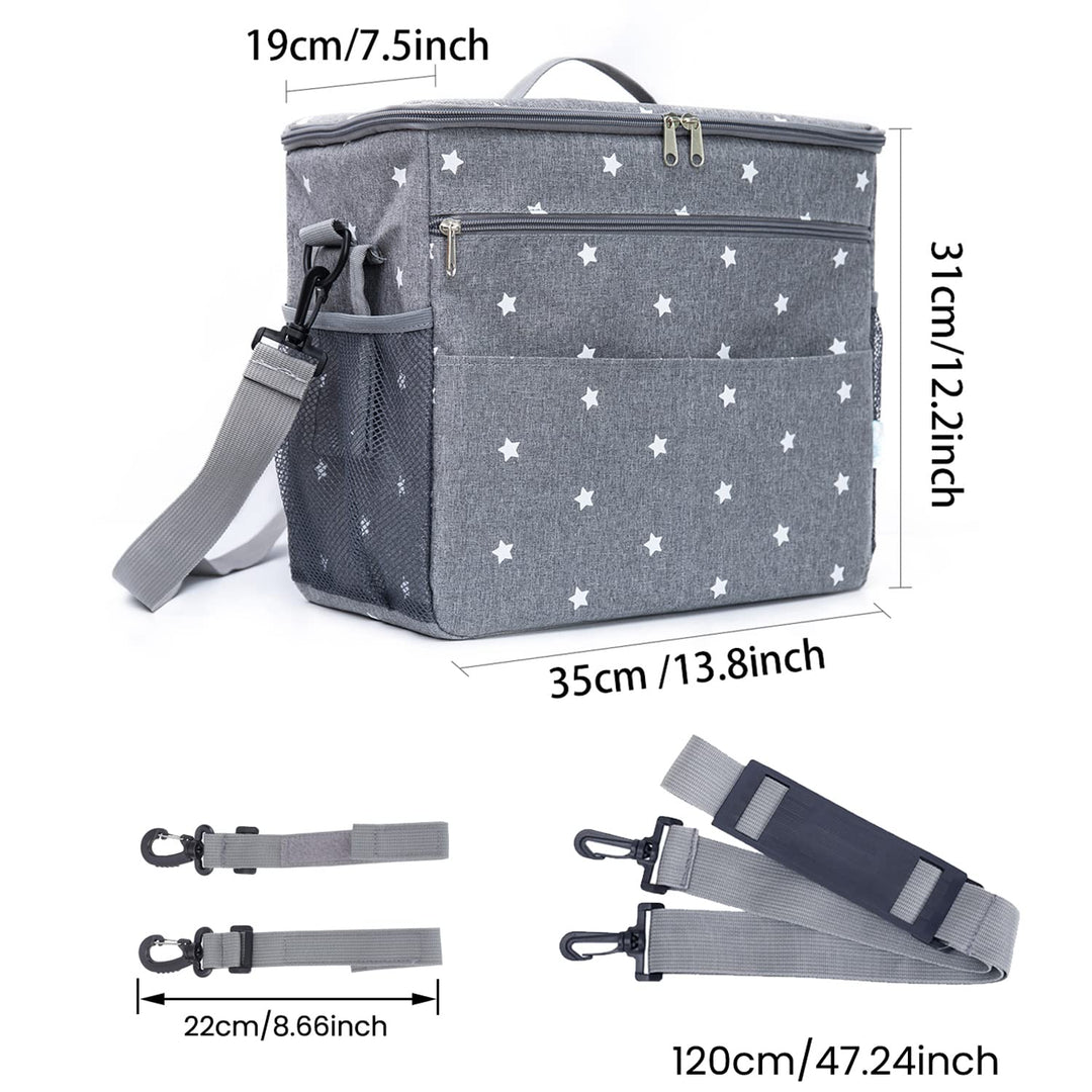 Orzbow XL Universal Stroller Organizer, Waterproof Large Baby Diaper Bag, Stroller Caddy Organizer with Cup Holder & Shoulder Strap, 4 Ways to Carry-Backpack, Shoulder, Messenger & Mom Handbag, Grey