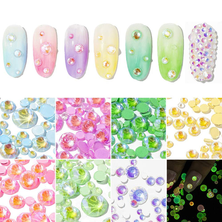 7 Colors Nail Crystal AB Nail Art Rhinestones, Luminous Nail Rhinestones, Mixed Size Clear Crystal Rhinestones, Round Flat Back Nail Art Rhinestones for DIY Manicure Crafts Clothes Shoes Bags