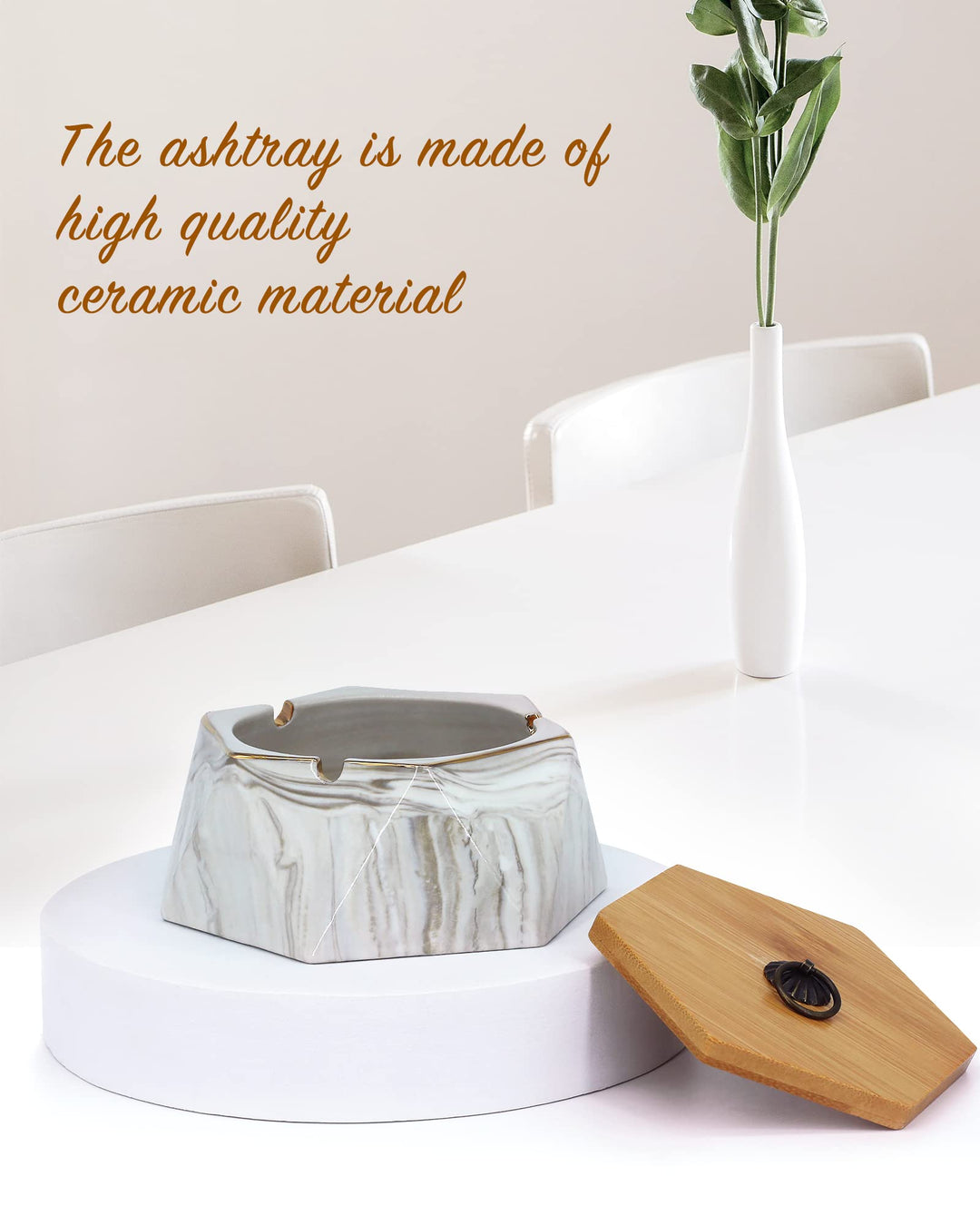 ashtrays for Cigarettes, Pink Marble Ceramic ash Tray with lid,Outdoor Ashtray,Desktop Smoking Ash Tray for Home Office Decoration -Pink Gray (Shi Huang)