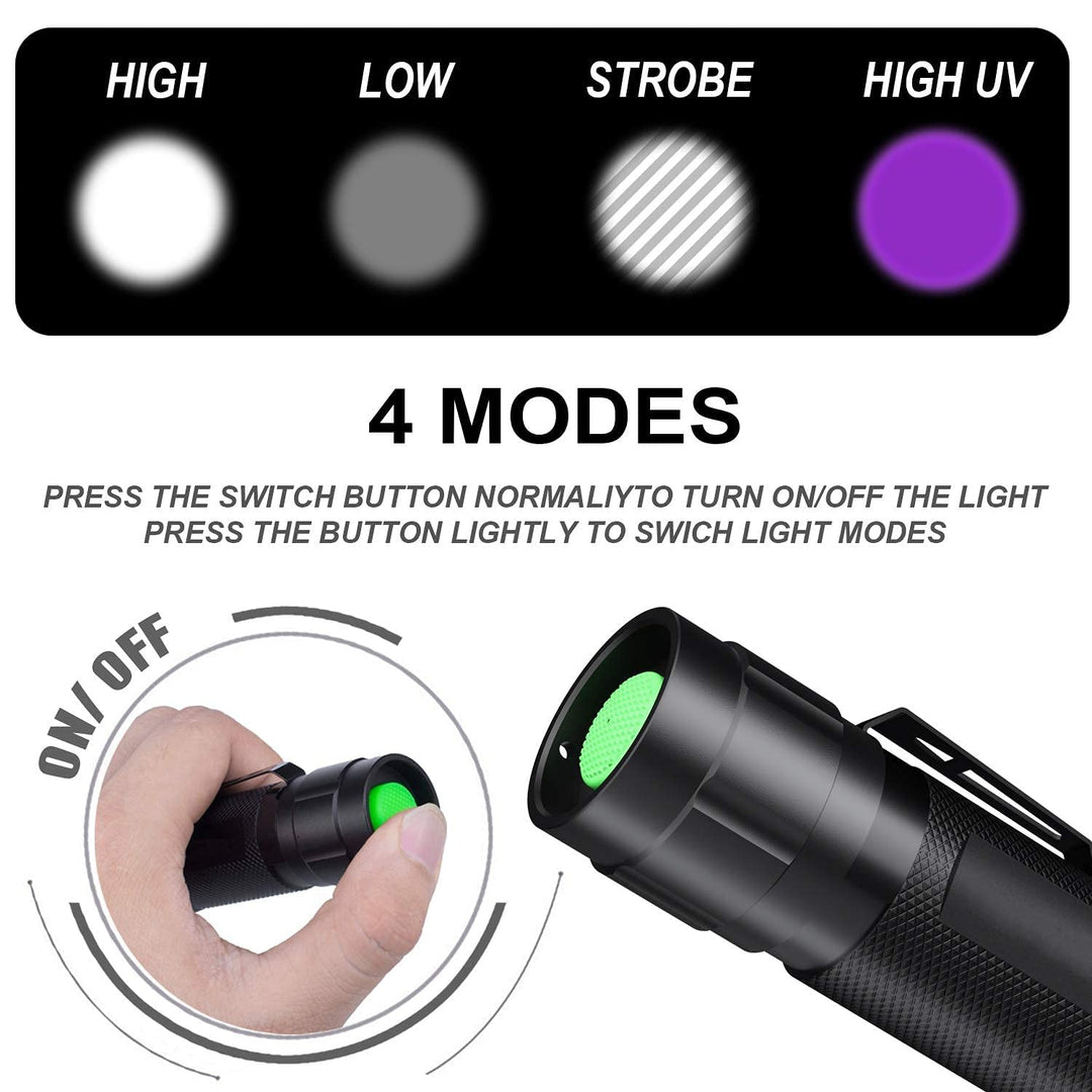 Black Light ,Flashlight, LED UV Torch 2 in 1 Blacklight with 500LM Highlight, 4 Mode, Waterproof for Pet Clothing Food Fungus Detection/Night Fishing/Travel