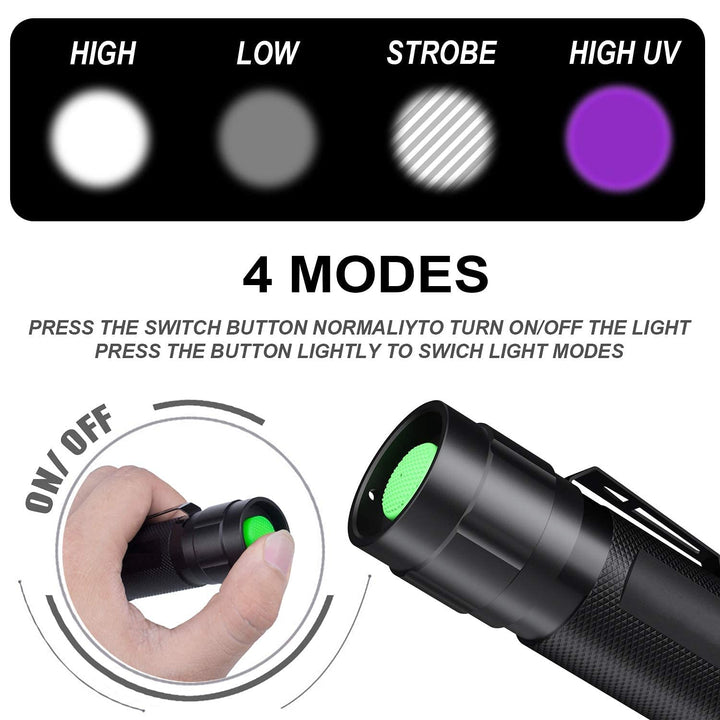 Black Light ,Flashlight, LED UV Torch 2 in 1 Blacklight with 500LM Highlight, 4 Mode, Waterproof for Pet Clothing Food Fungus Detection/Night Fishing/Travel