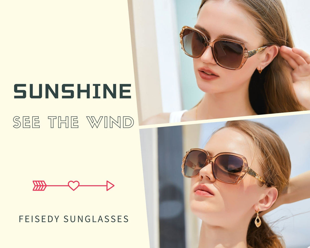 FEISEDY Polarized Women Square Sunglasses Sparkling Com