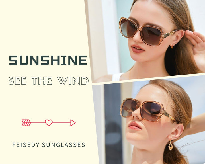 FEISEDY Polarized Women Square Sunglasses Sparkling Com