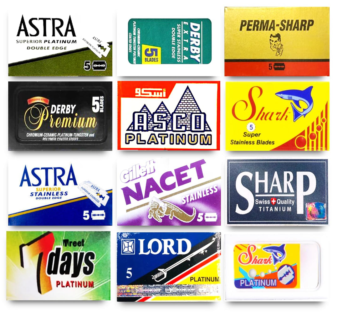 Astra-Derby-Shark-Permasharp-Sharp-Lord 60 Quality Double Edge Razor Blades Sampler (12 different brands)
