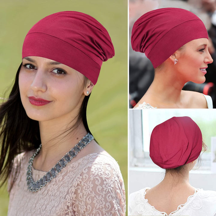 Satin Bonnet Sleep Cap Hair Cover Bonnet Satin Lined Slouchy Beanie Night Sleeping Hat - Adjustable for Curly Hair Black Grey