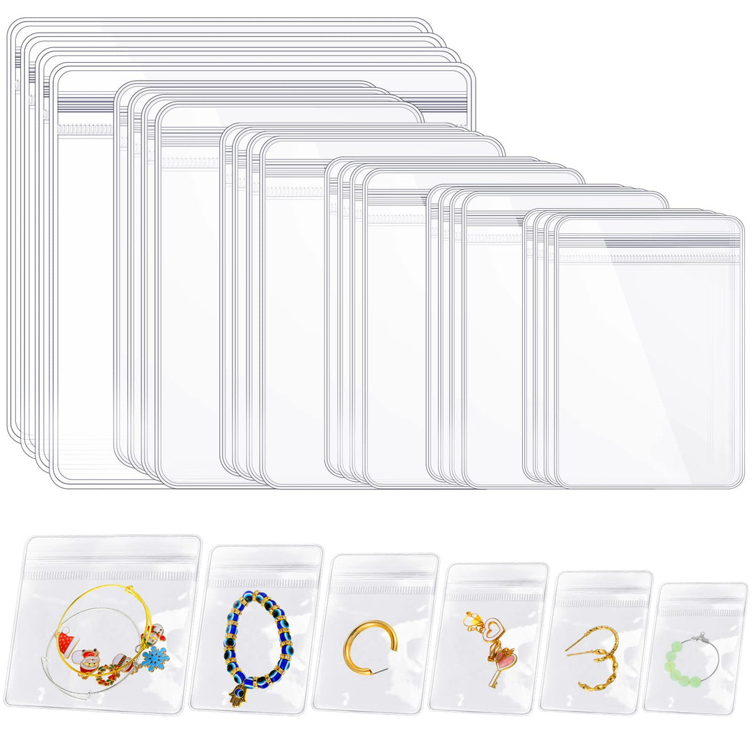 180 Pcs Clear PVC Jewelry Bags Plastic Anti Tarnish Jewelry Storage Bags Thick Zipper Bags Transparent Resealable Poly and Plastic Packaging Bags for Travel Storage Earrings, 6 Sizes