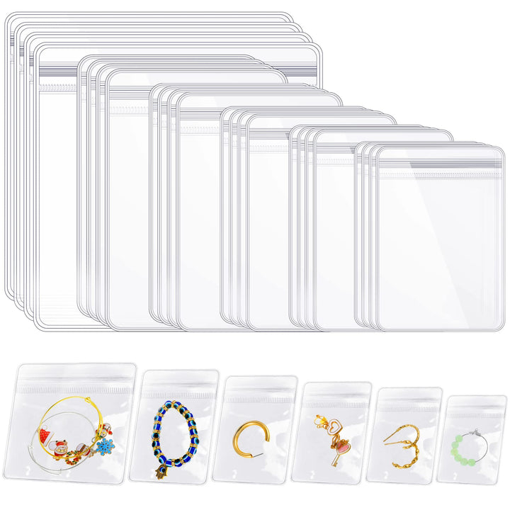 180 Pcs Clear PVC Jewelry Bags Plastic Anti Tarnish Jewelry Storage Bags Thick Zipper Bags Transparent Resealable Poly and Plastic Packaging Bags for Travel Storage Earrings, 6 Sizes