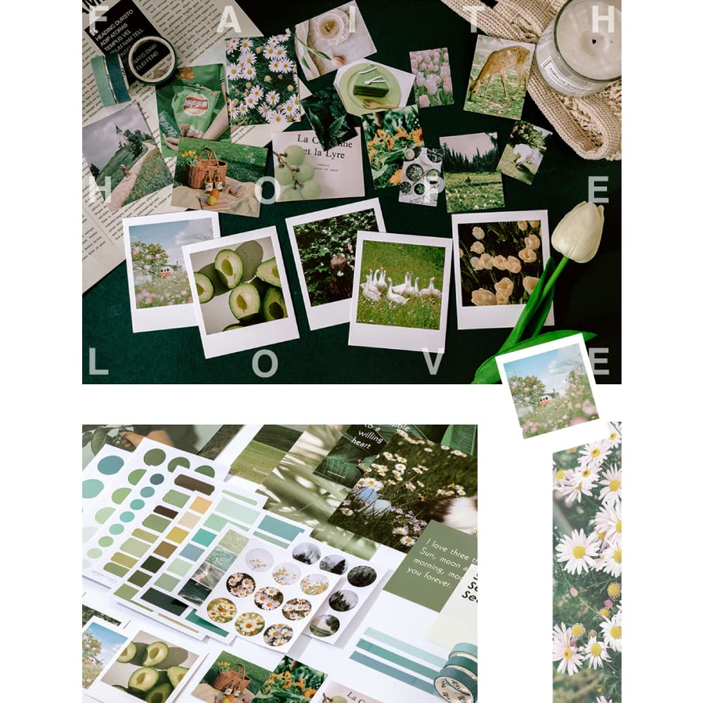 Kawaii Scrapbooking Materials Sticker Washi Tape Set Green Mountain Plant DIY Decoration for Journaling Scrapbook Planner Album Art Hand Craft Journal (Green)
