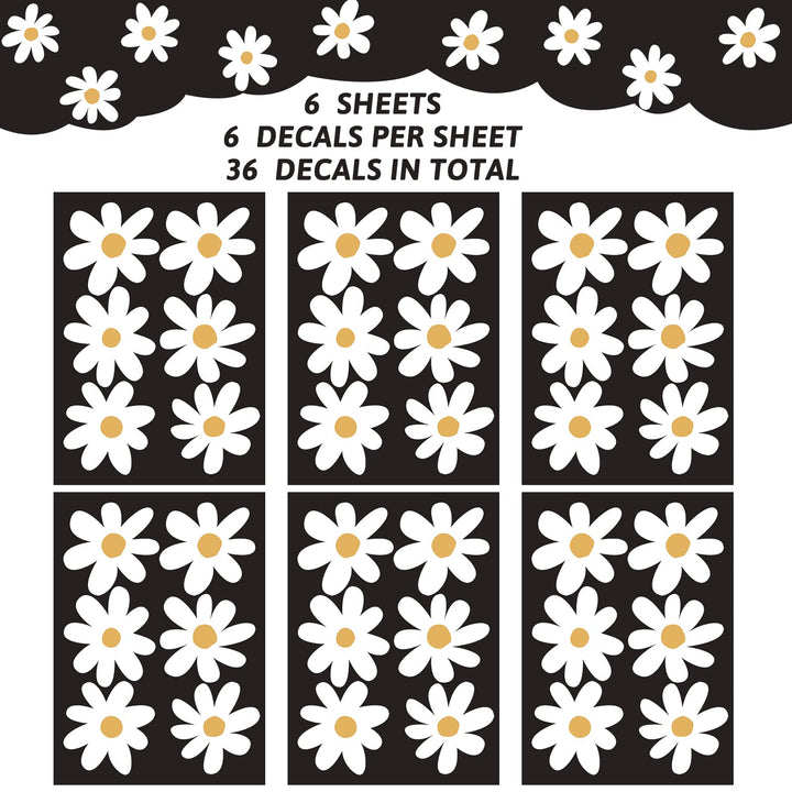 BBTO Daisy Wall Decal Flower Vinyl Wall Decals Daisy Decals Floral Decals Peel and Stick Daisy Stickers for Kids Nursery Wall Art Bedroom Living Room (White)