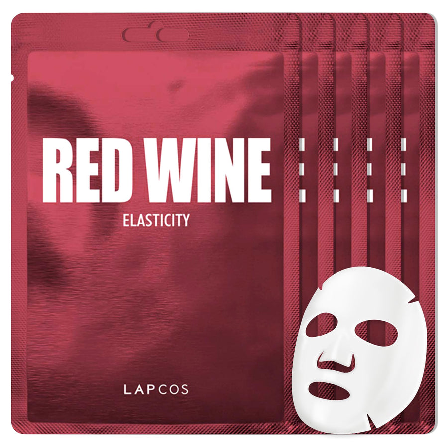 Red Wine Sheet Mask, Daily Face Mask to Restore and Soften Skin, Korean Beauty Favorite, 5-Pack