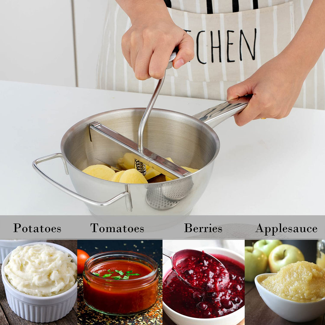 Food Mill 18/10 Stainless Steel Fruit Vegetables Grinder Large 2 Quart Capacity 4 Milling Discs Dishwasher Safe