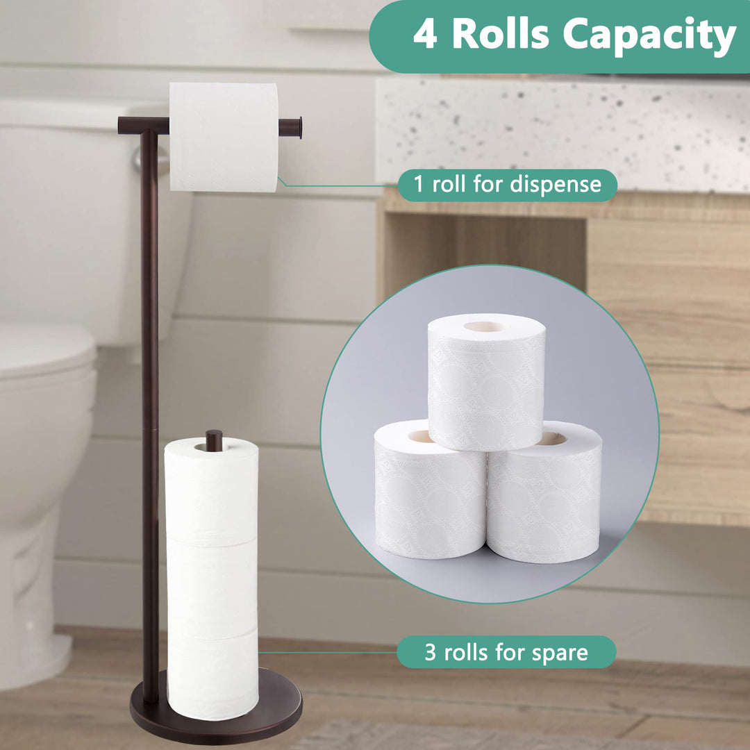 Free Standing Toilet Paper Holder Stand, Oil Rubbed Bronze Toilet Paper Holder with Storage for Jumbo Mega,