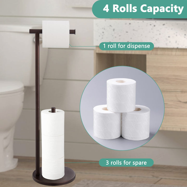 Free Standing Toilet Paper Holder Stand, Oil Rubbed Bronze Toilet Paper Holder with Storage for Jumbo Mega,