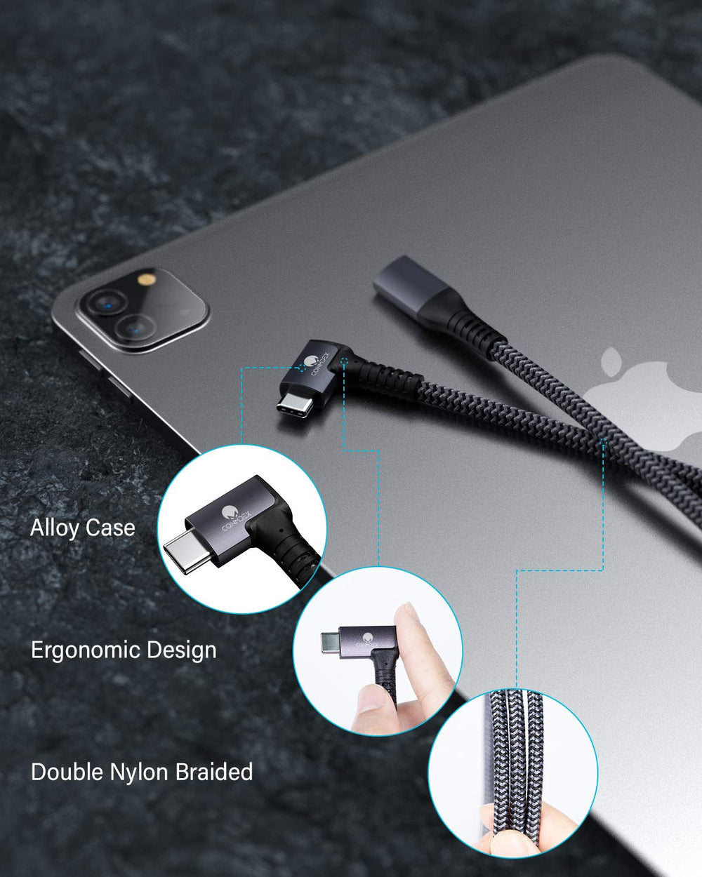 USB C Extension Cable, 5FT/1.5M Right Angle 90 Degree 3.2 Gen2 10Gbps Male to Female Type-C Braided Extender Cord for iPhone 12 Wireless Charger, MacBook Pro, New iPad Pro and More