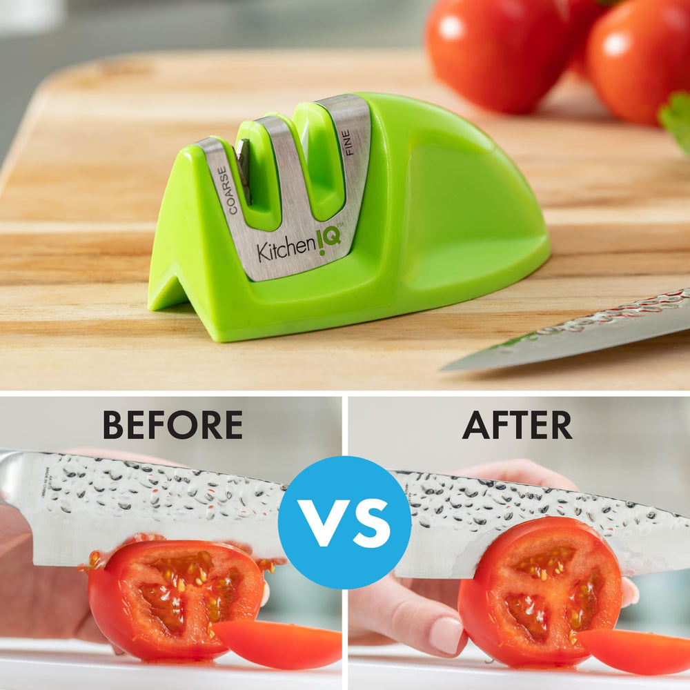 50881 - Edge Grip 2-Stage Knife Sharpener - Green - Coarse & Fine Sharpeners -Compact for Easy Storage - Stable Non-Slip Base - Soft Grip Rubber Handle - Straight & Serrated Knives