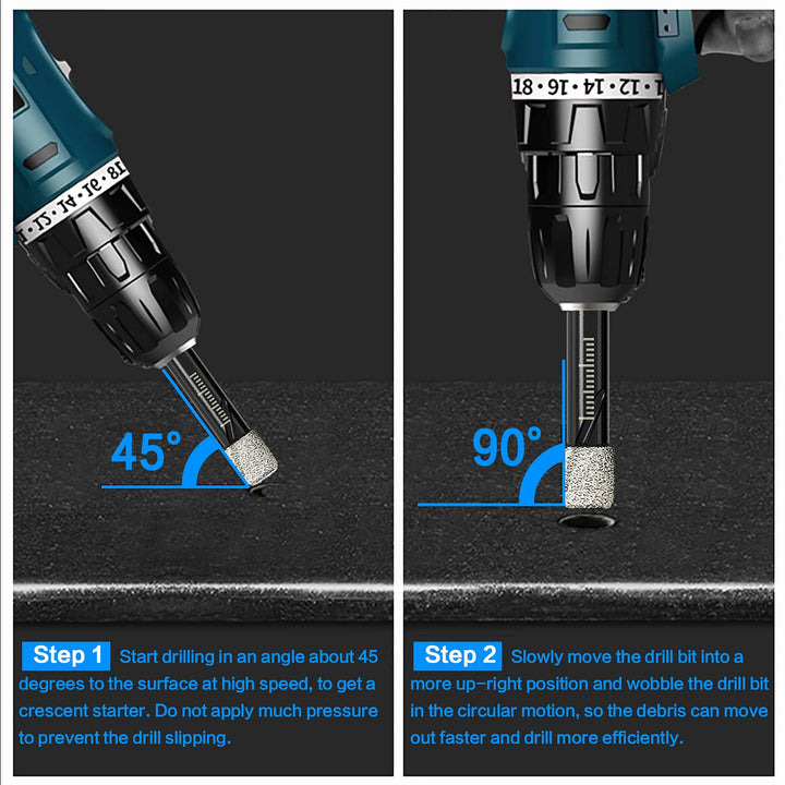 1/4 Dry Diamond Core Drill Bits Set 5 PCs Tile Drill Bits 6mm for Granite Ceramic Marble Tile Stone Glass Hard Materials, Round Shank with Storage Case