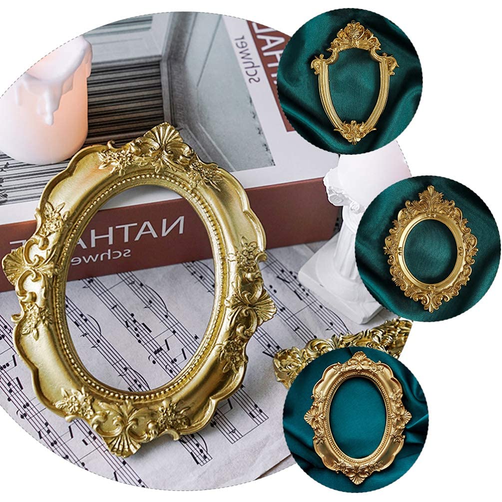 4 Pcs Vintage Resin Picture Frame Mini Gold Frames Antique Photo Frame Wall Hanging Photo Frame Oval Rectangle Baroque Frames Christmas Holiday Home Decor
