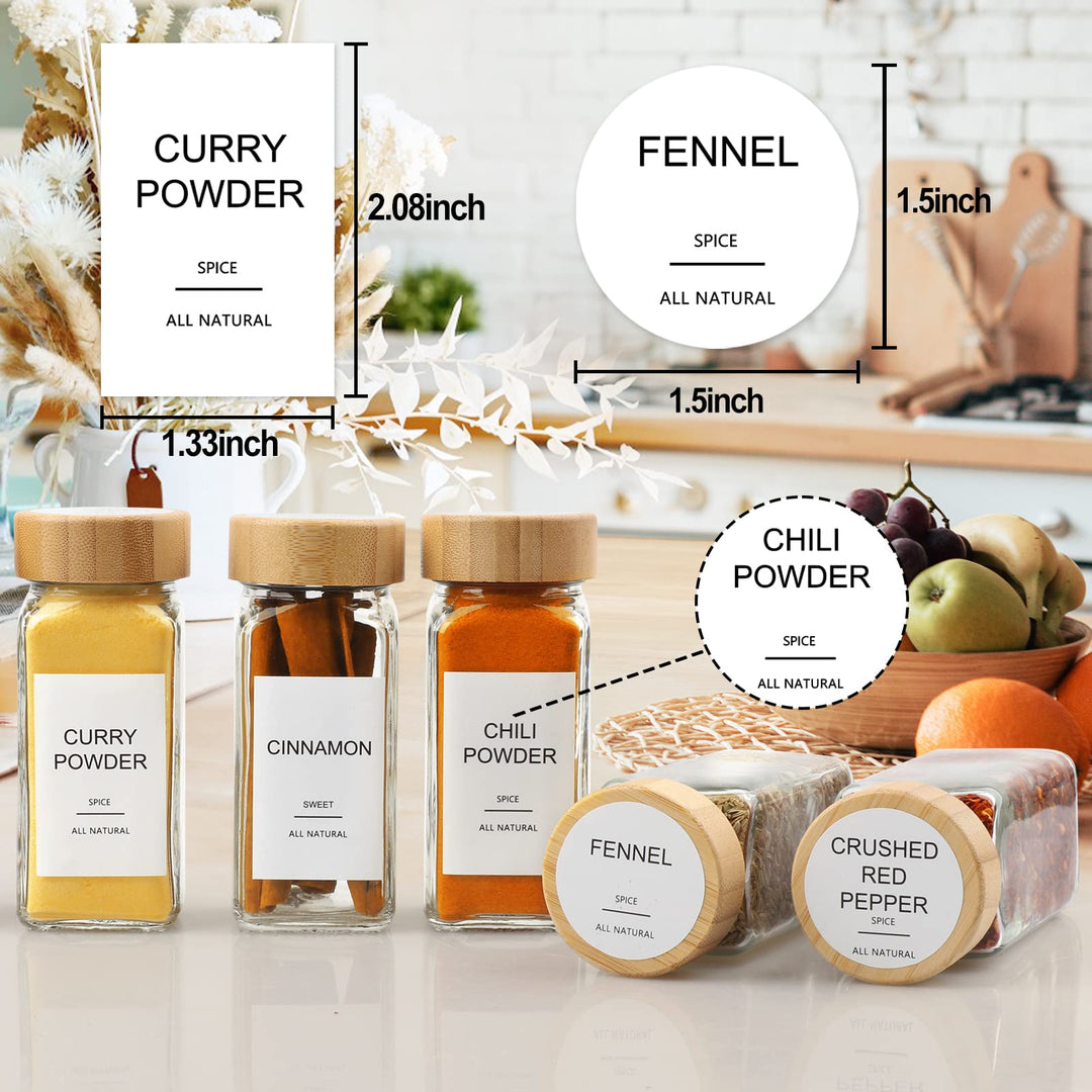Glass Spice Jars with Bamboo Lids | Square Spice Jar with Labels | Spice Bottles With Shaker Lids | Spice Containers | for Cabinet,Drawer,Spice Rack | Seasoning Organizer (Pack of 24)