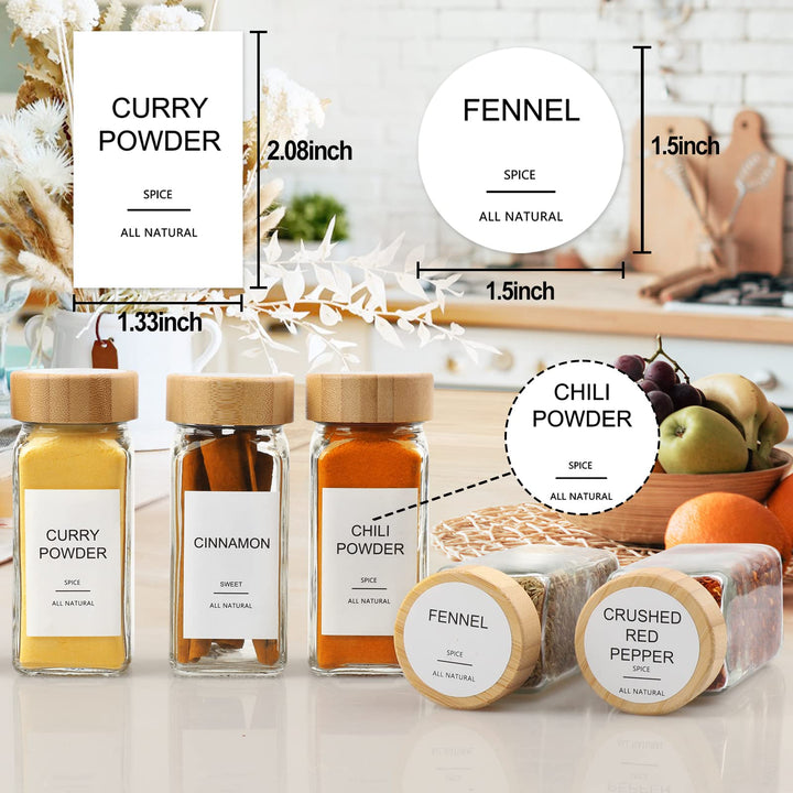 Glass Spice Jars with Bamboo Lids | Square Spice Jar with Labels | Spice Bottles With Shaker Lids | Spice Containers | for Cabinet,Drawer,Spice Rack | Seasoning Organizer (Pack of 24)