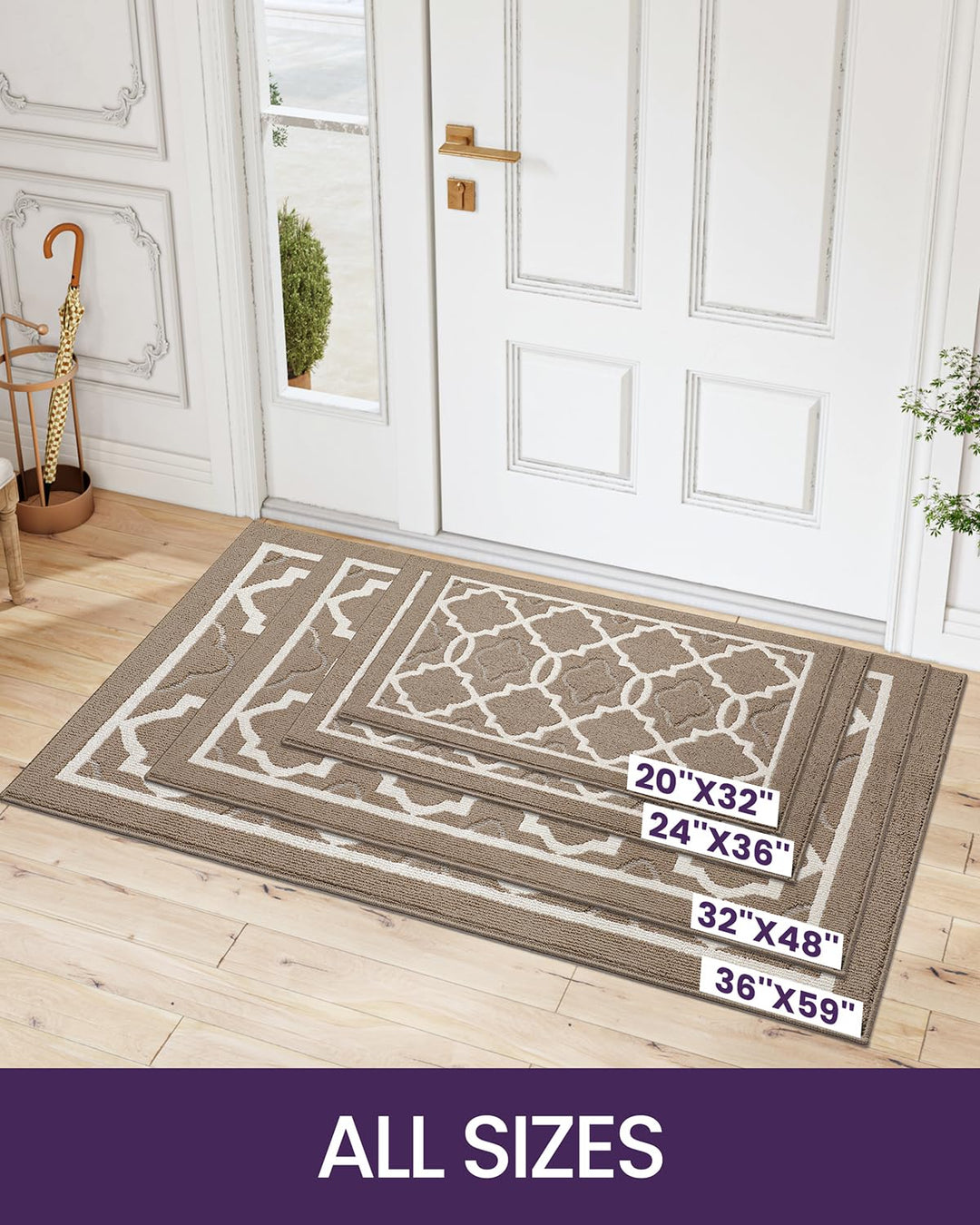 Door Mat, 32x20 Non-Slip Low-Profile Entrance Mats, Absorbent Washable Front Doormats for Back Door, High Traffic Areas, Brown