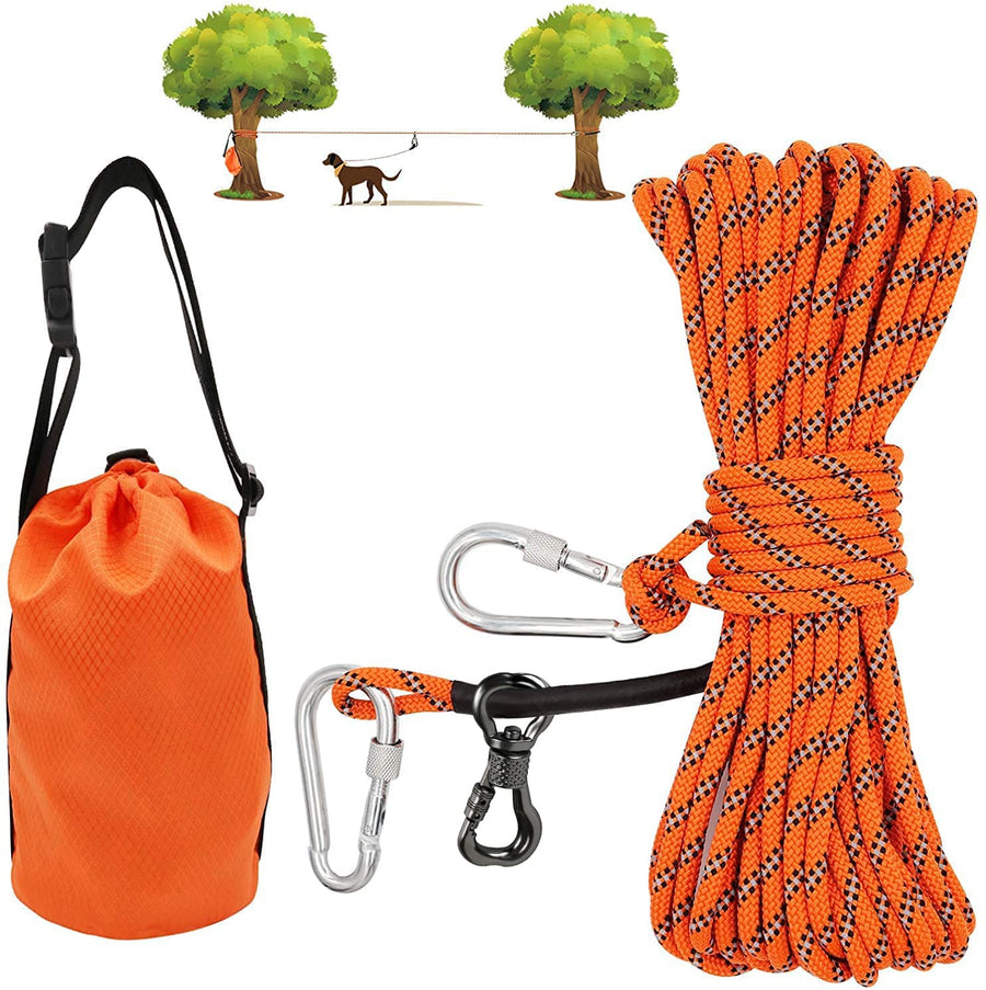 Dog Tie Out Cable for Camping, 50ft Portable Overhead Trolley System for Dogs up to 200lbs,Dog Lead for Yard, Camping, Parks, Outdoor Events,5 min Set-up