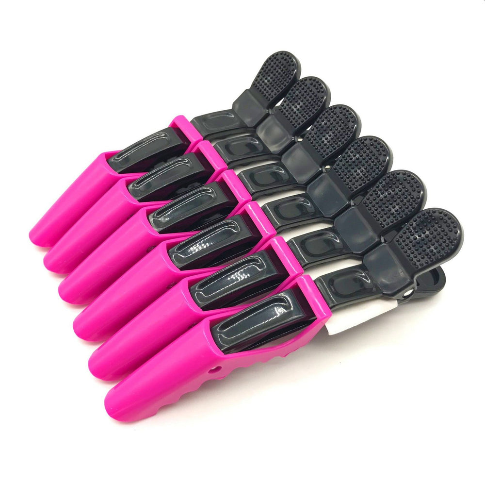 6PCS Plastic Crocodile Hair Styling Clips with Non Slip Grip - Double Colored Barrettes for Thick Hair - Salon Sectioning Alligator Clips - DIY Accessories Hairpins for Women Girls (Rose Red)