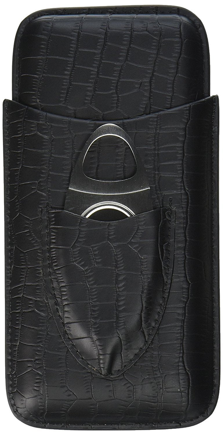 Mantello Black Leather Cigar Case with Interior Cedar L