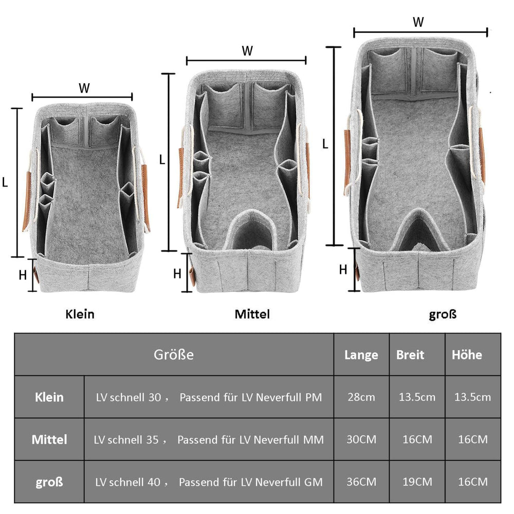 Felt Purse Insert Bag Organizers,Handbag Shapers with Handle for LV Speedy,Neverfull,Tote - 5 Color,3 Size(Medium,Grey)